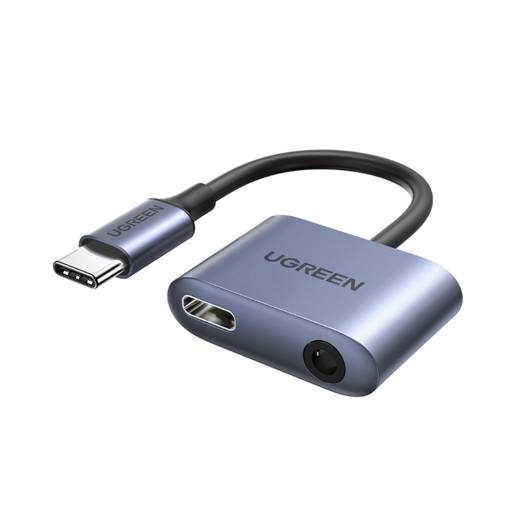 Кабель адаптер USB2.0 Type-C (M) - Jack3.5 + USB2.0 Type-C (F) Ugreen CM231 60164, Gray