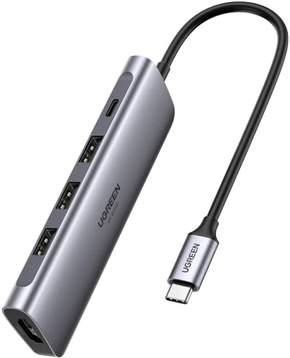 Док-станция Ugreen CM136 70495, USB Type-C - 3xUSB3.0, HDMI, USB-C PD серый