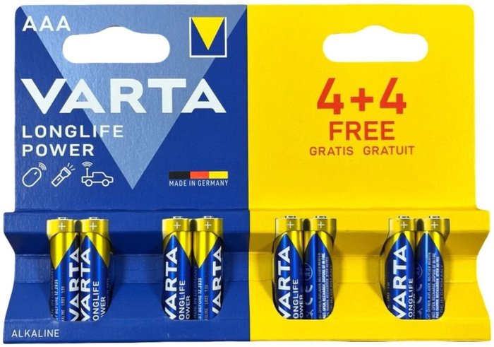 Батарейка AAA LR03, Varta Longlife Power 4903 AAA BL4+4 блистер 8шт
