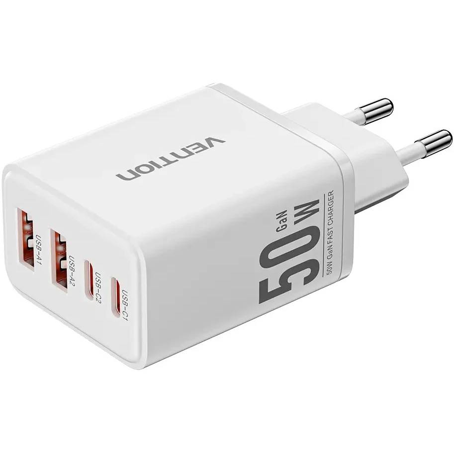 СЗУ Vention FCHW0-EU, белый, 2xUSB, 2xUSB Type-C, 50W