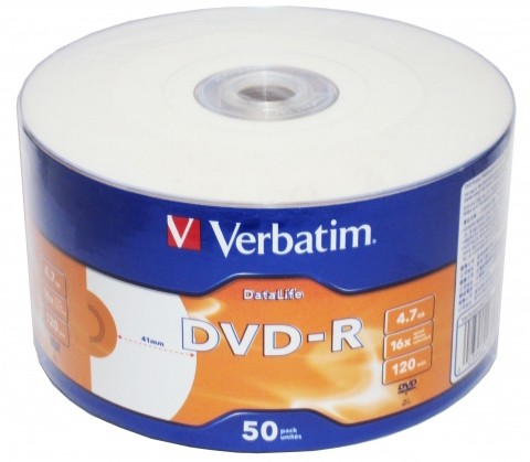DVD-R disk 16x/4.7Gb Verbatim Printable 50шт в пленке 43793