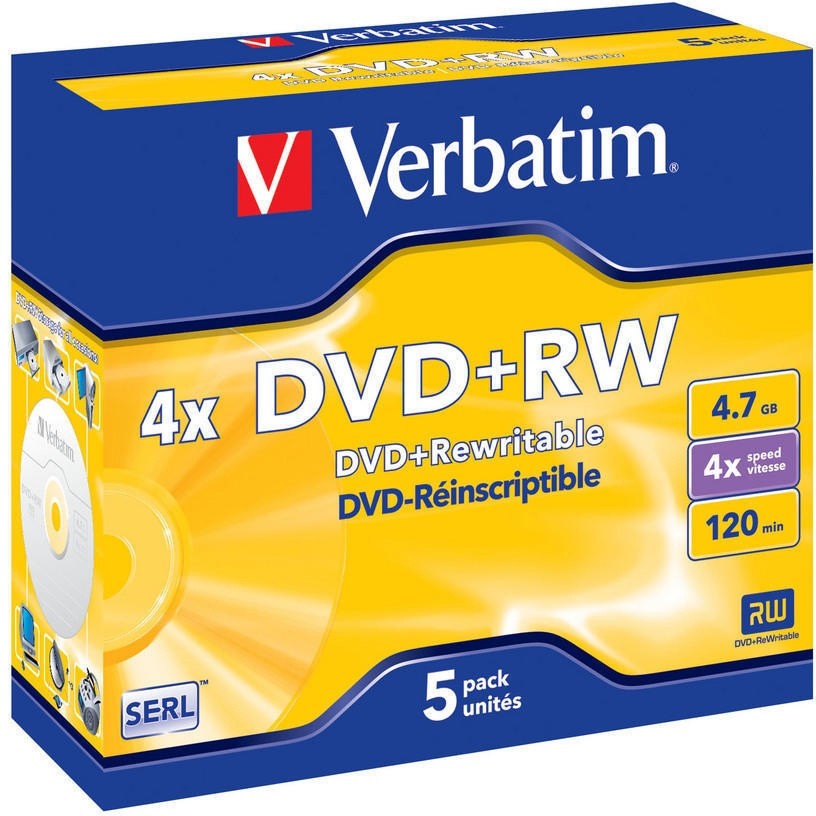DVD+RW disk 4x/4.7Gb Verbatim Matt Silver 5шт Jewel Сase 43229