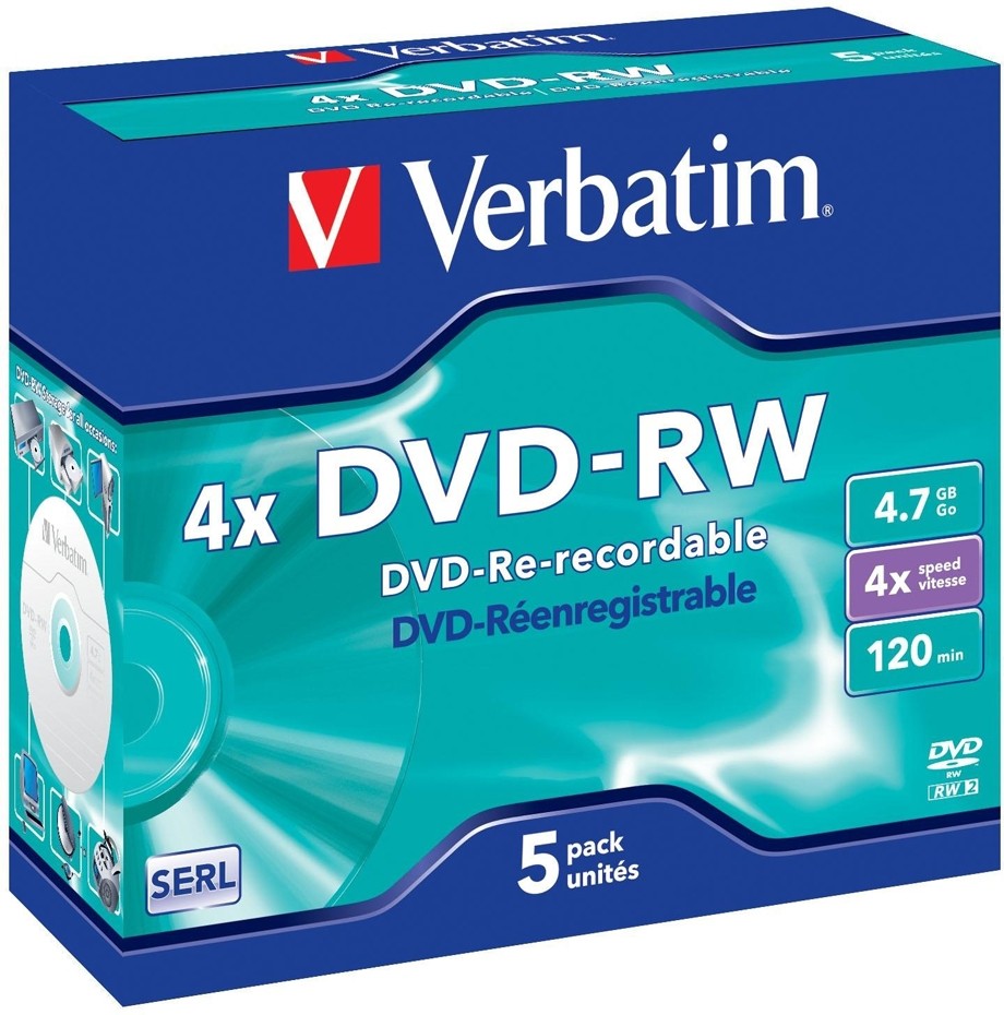 DVD-RW disk 4x/4.7Gb Verbatim 5шт Jewel Сase 43285
