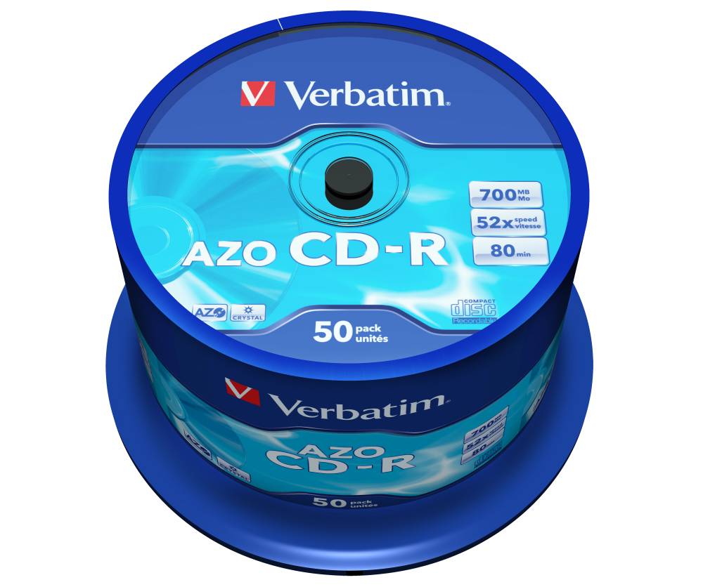 CD-R disk 52x/700Mb Verbatim AZO Crystal 50шт CakeBox 43343