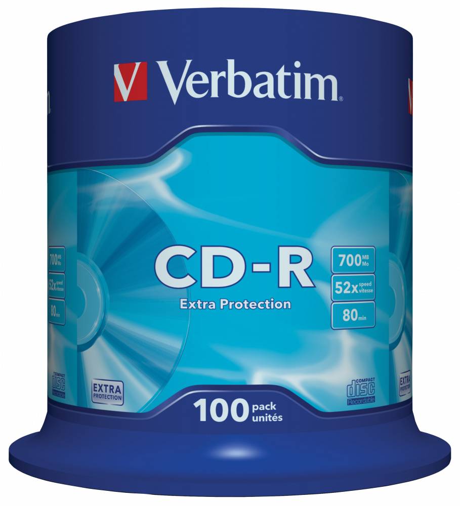 CD-R disk 52x/700Mb Verbatim DataLife 100шт Cake Box 43411