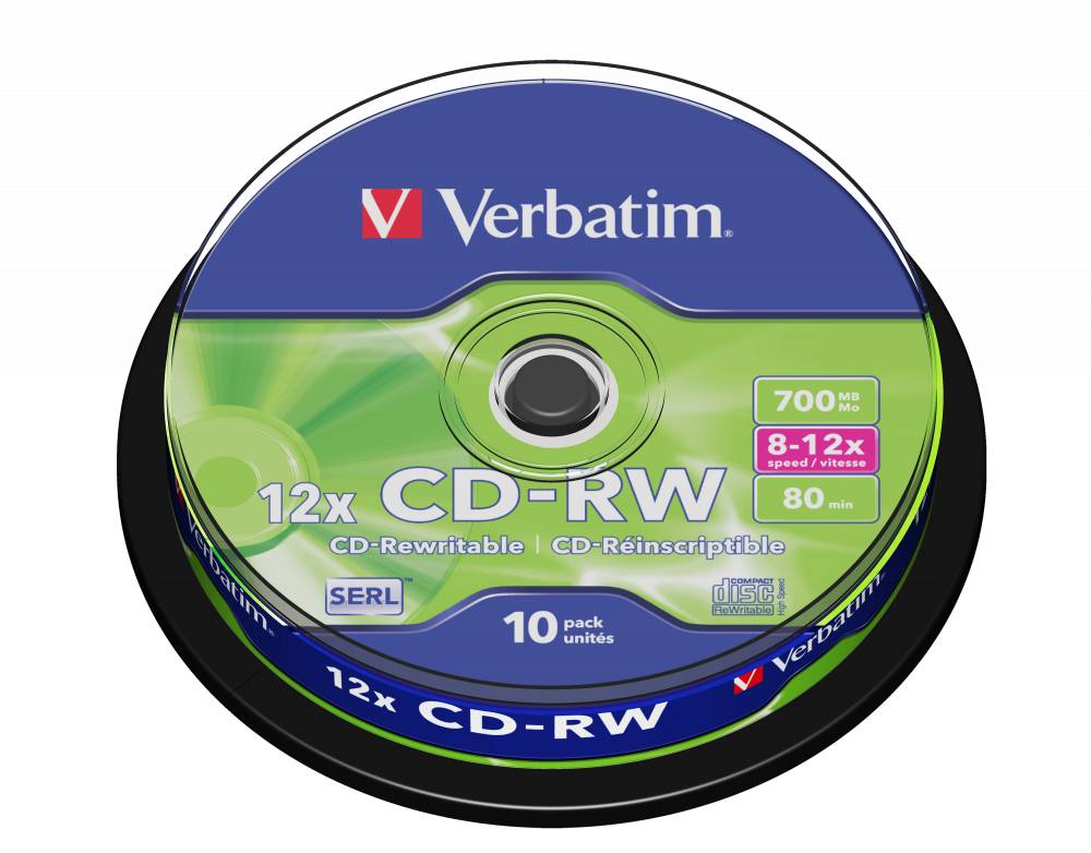 CD-RW disk 12x/700Mb Verbatim 10шт CakeBox 43480