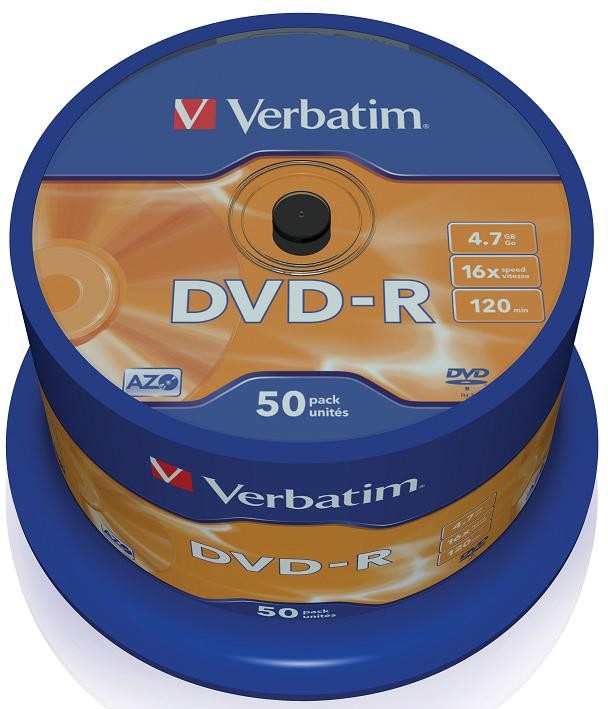 DVD-R disk 16x/4.7Gb Verbatim 50шт Cake Box 43548