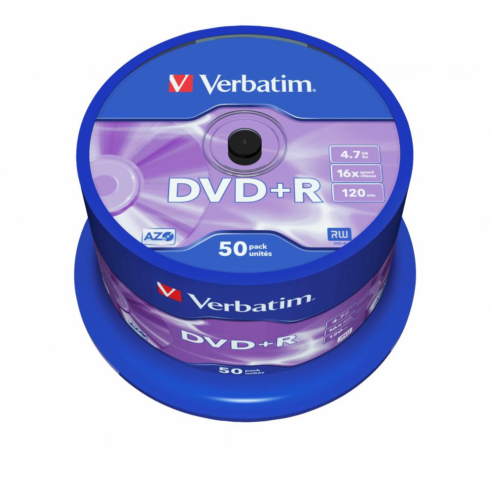 DVD+R disk 16x/4.7Gb Verbatim 50шт CakeBox 43550