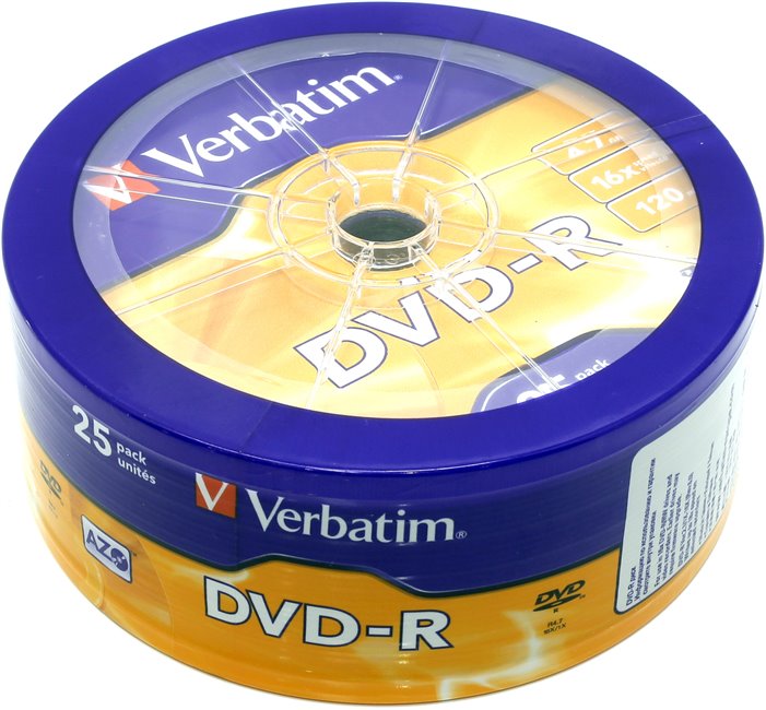 DVD-R disk 16x/4.7Gb Verbatim 25шт на шпинделе 43730