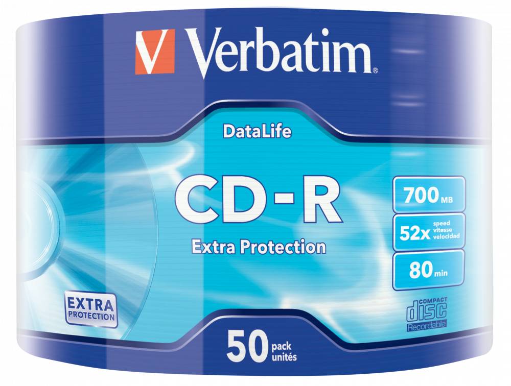 CD-R disk 52x/700Mb Verbatim DL Extra Protection 50шт в пленке 43787