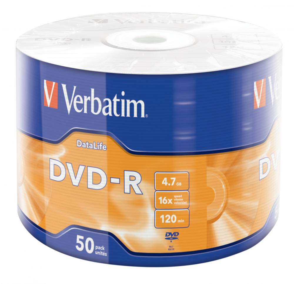 DVD-R disk 16x/4.7Gb Verbatim DL Matt Silver 50шт в плёнке 43791