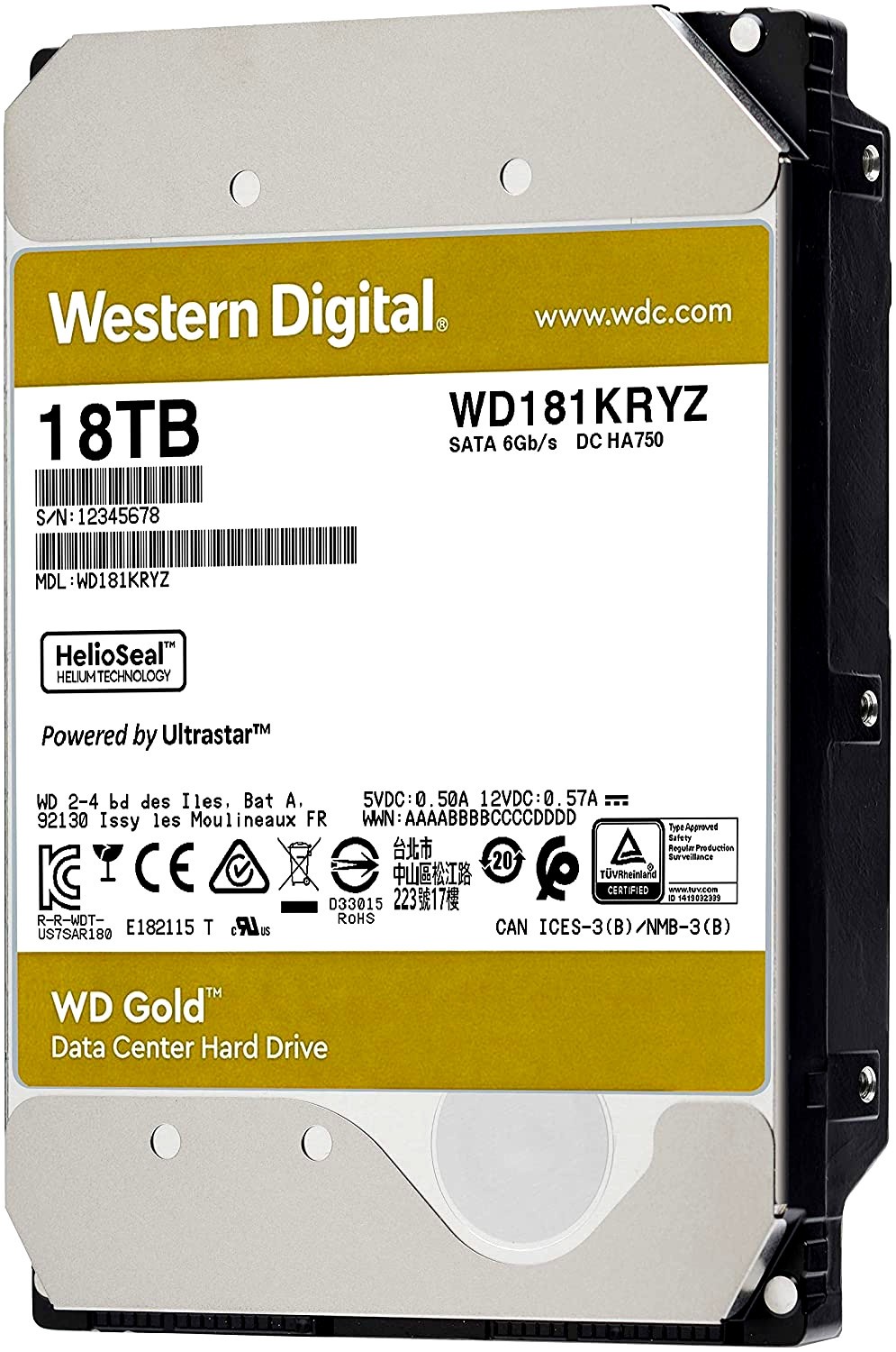 18Tb WD Gold WD181KRYZ, 7200rpm, 3.5", SATA III, 512Mb