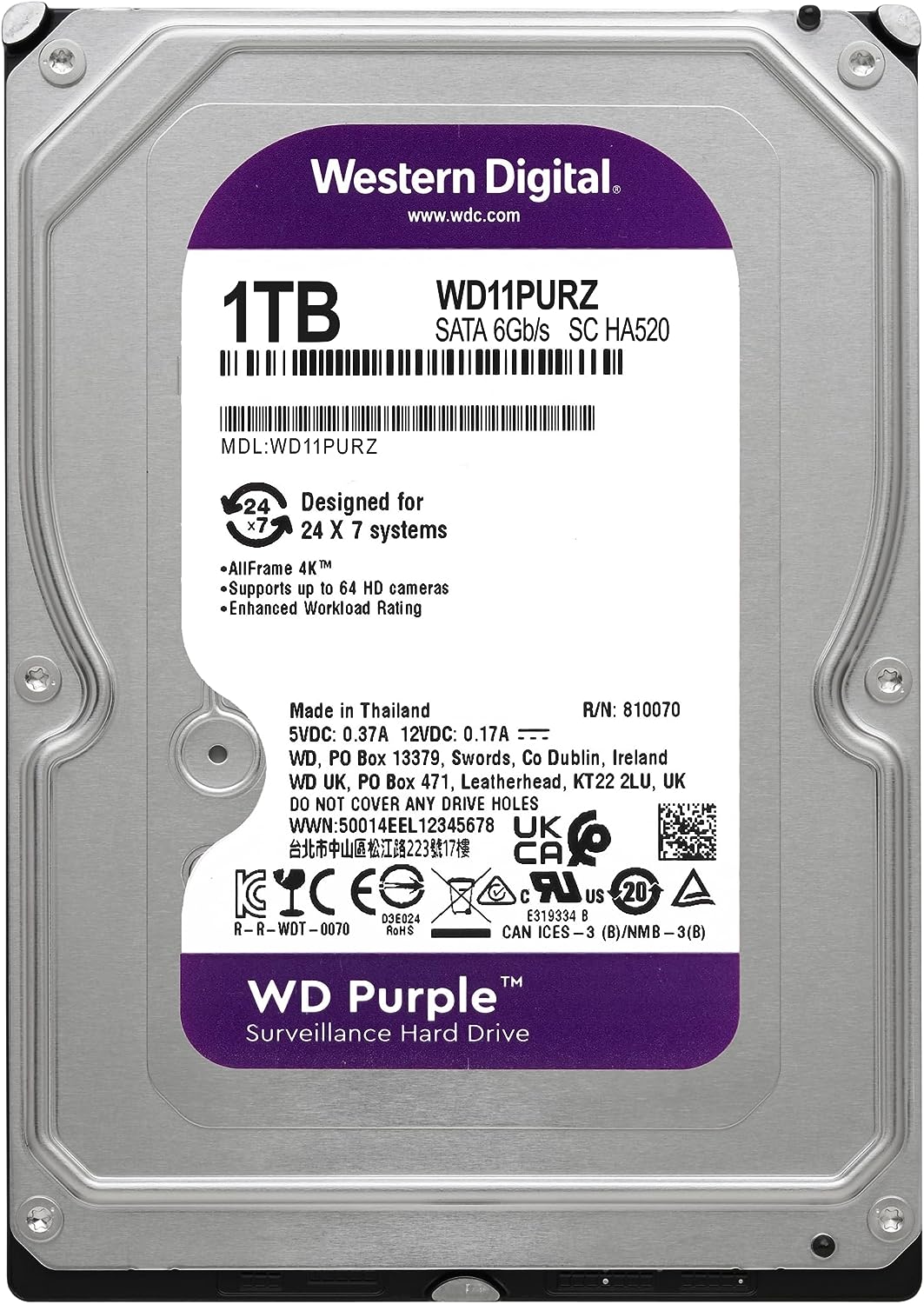 1Tb WD Purple WD11PURZ, 5400rpm, 3.5", SATA III, 64Mb