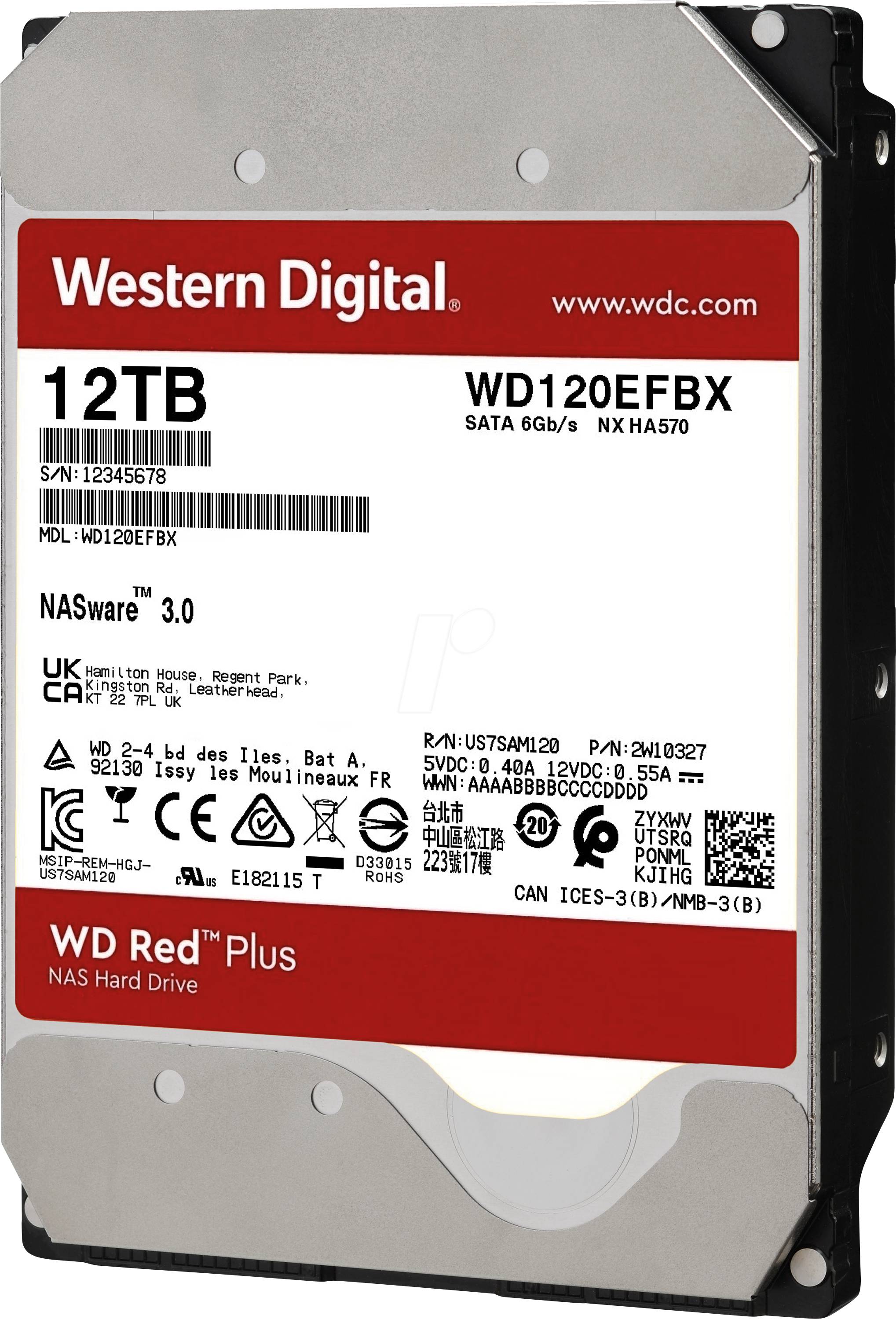 12Tb WD Red Plus WD120EFBX, 7200rpm, 3.5", SATA III, 256Mb