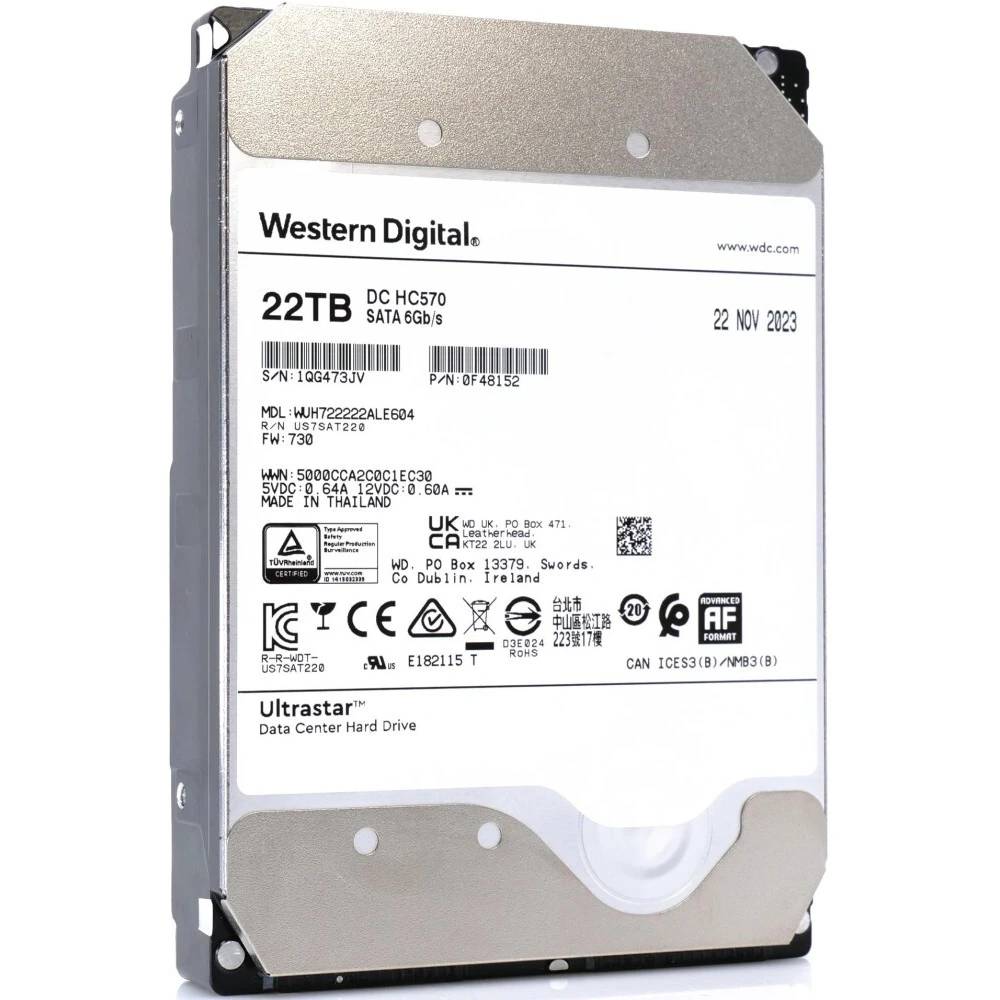 22Tb WD Ultrastar DC HC580 WUH722222ALE604, 7200rpm, SATA III, 512Mb