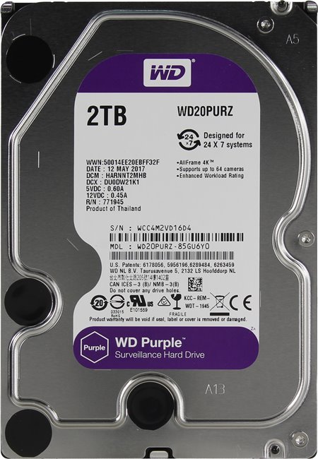 2Tb WD Purple WD20PURZ, 5400rpm, 3.5", SATA III, 64Mb