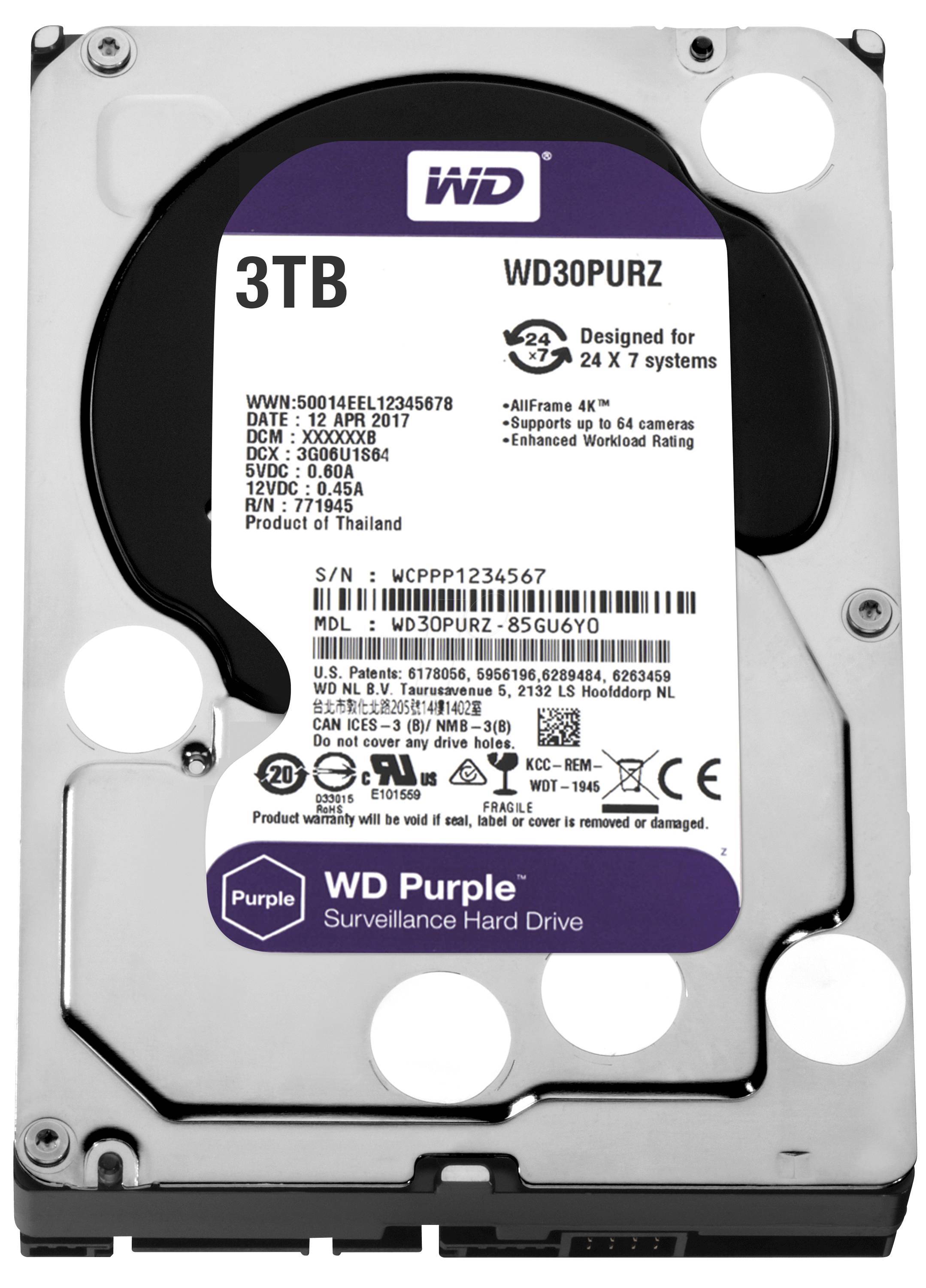 3Tb WD Purple WD30PURZ, 5400rpm, 3.5", SATA III, 64Mb