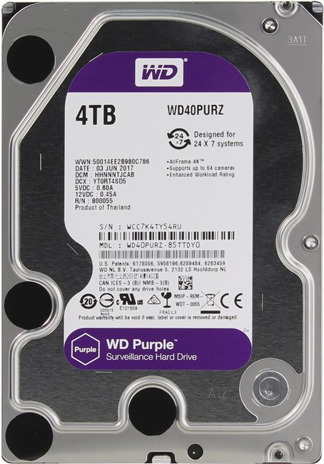 4Tb WD Purple WD40PURZ, 5400rpm, 3.5", SATA III, 64Mb