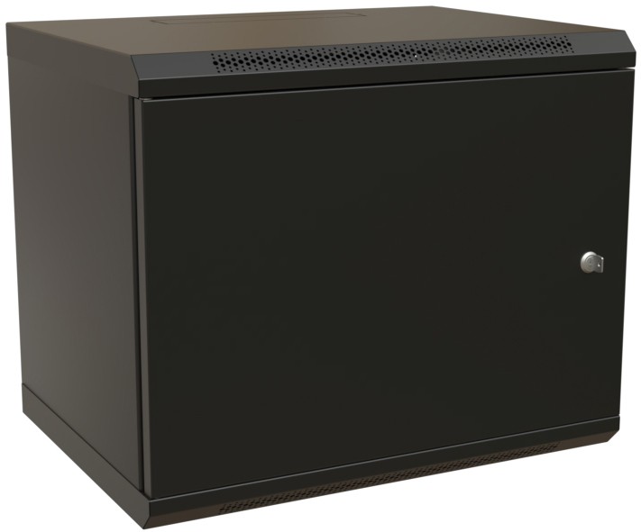 Шкаф коммутационный WRline (WR-TW-1245-SR-RAL9004) настенный 12U 600x450мм пер.дв.металл 2 бок.пан. направл.под винты 60кг черный 350мм 650мм IP20 сталь WR-TW-1245-SR-RAL9004