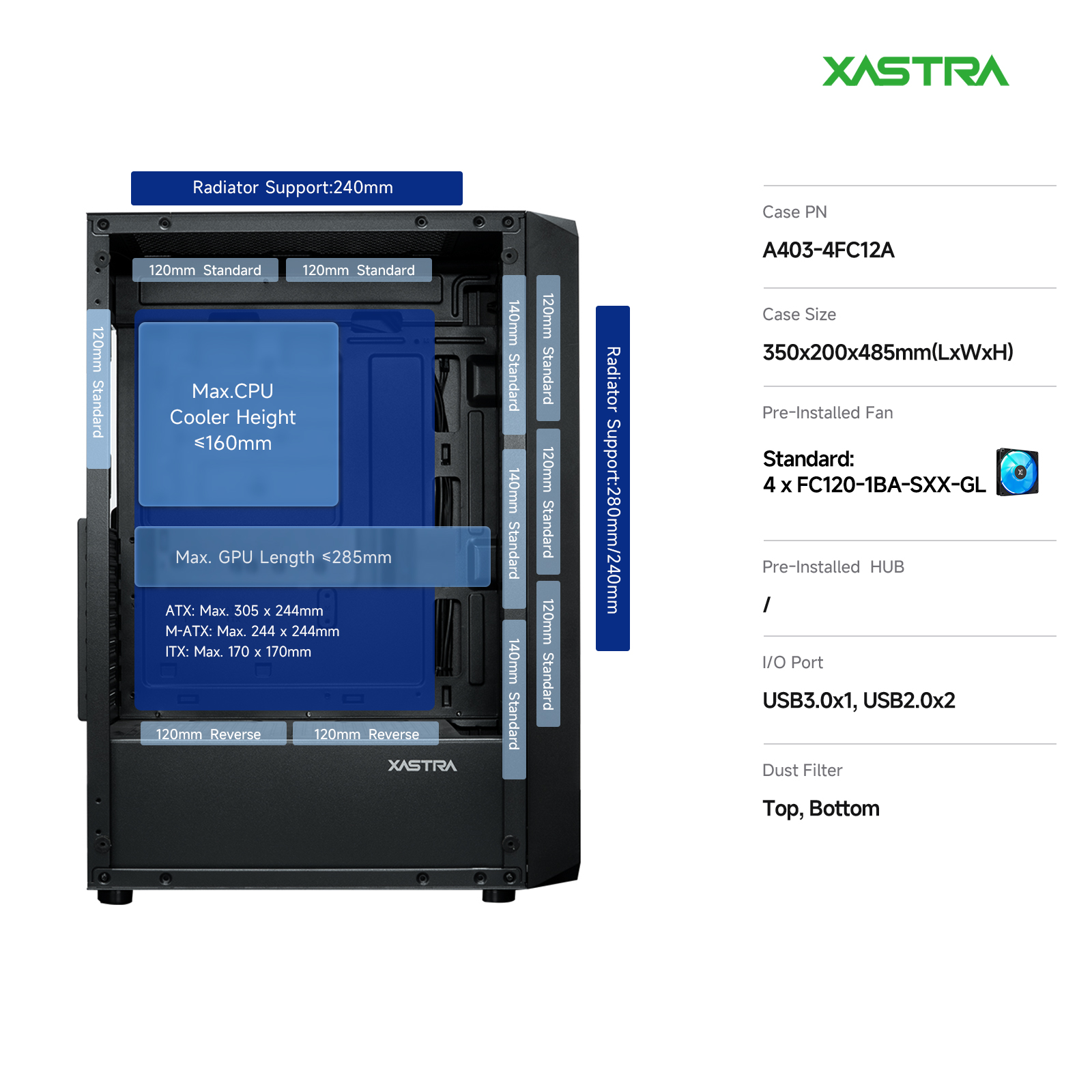 Корпус XASTRA A403 4ARGB Black (A403-4FC12A), без БП, ATX