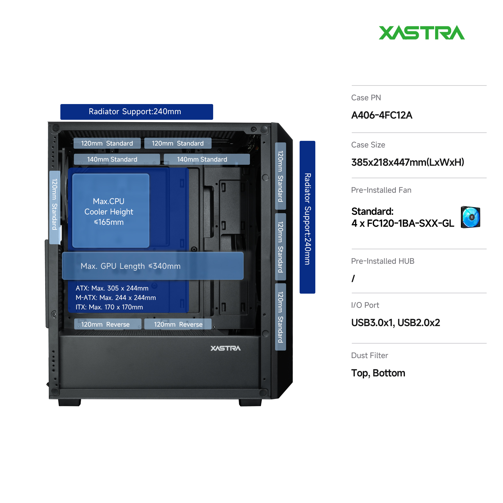 Корпус XASTRA A406 4ARGB Black (A406-4FC12A), без БП, ATX