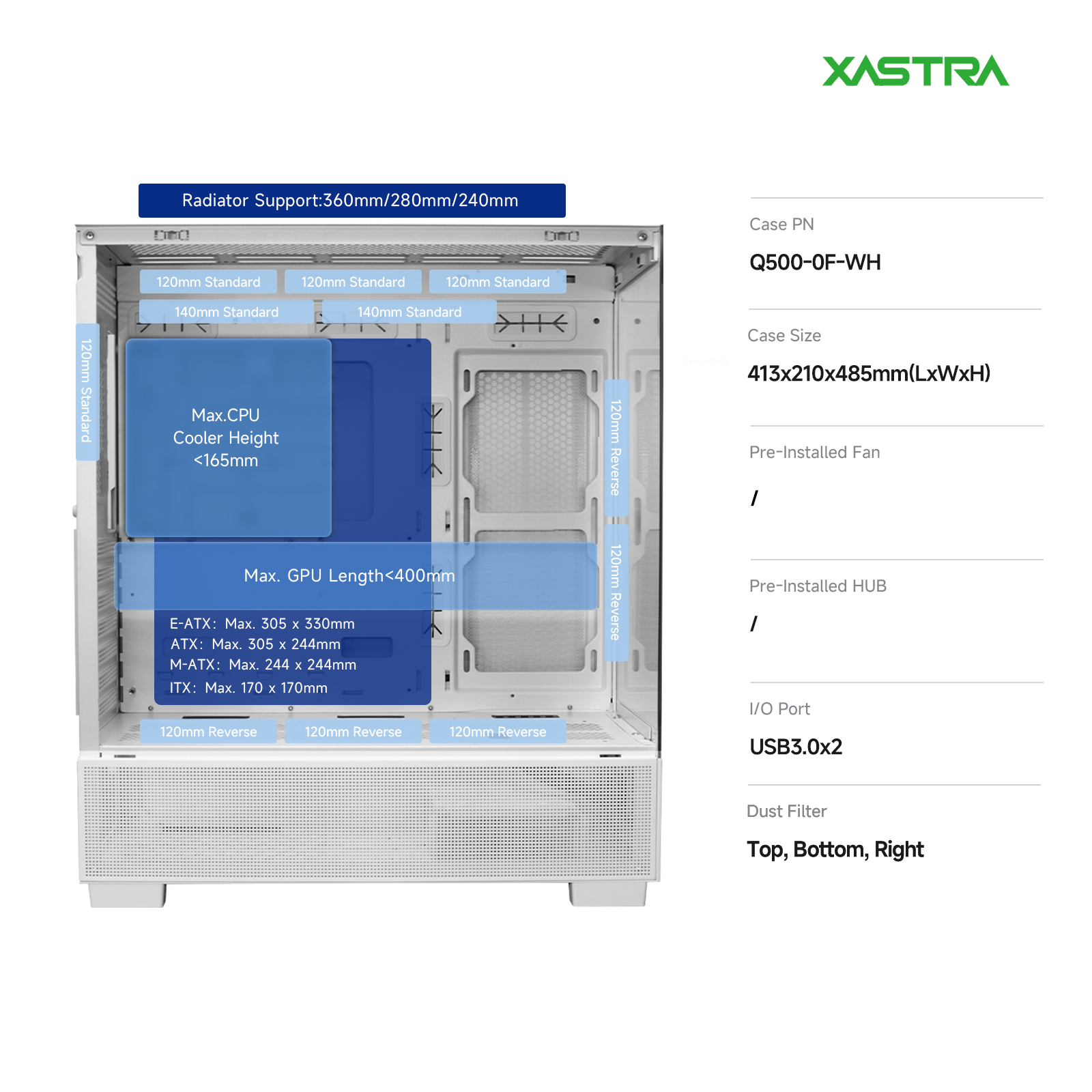 Корпус XASTRA Q500 White (Q500-0F-WH), без БП, E-ATX