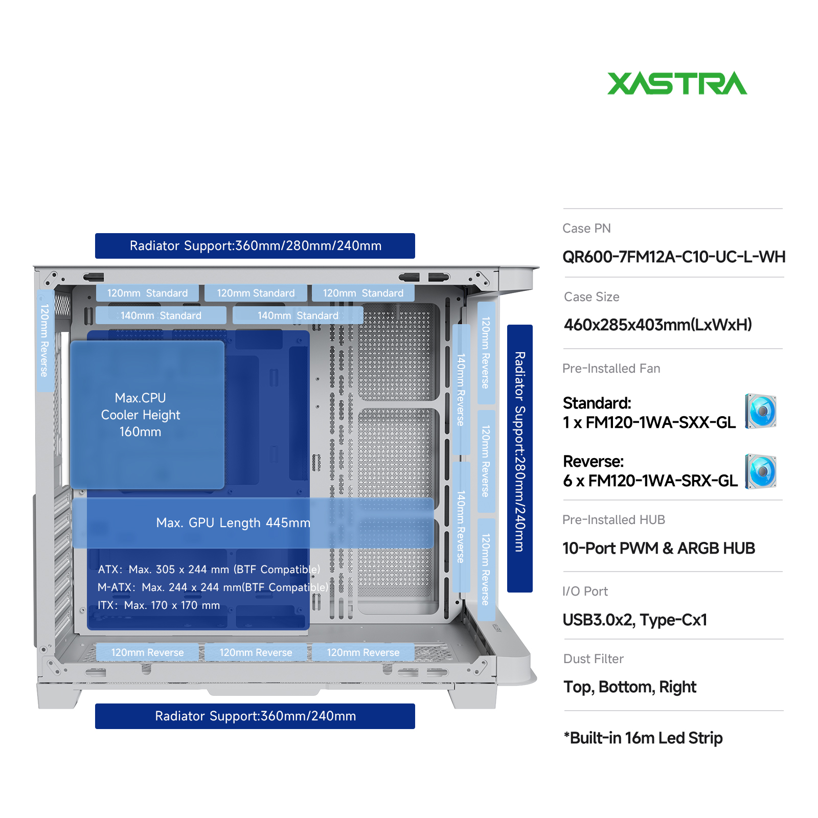 Корпус XASTRA QR600 7ARGB C10-UC White (QR600-7FM12A-C10-UC-L-WH), без БП, ATX
