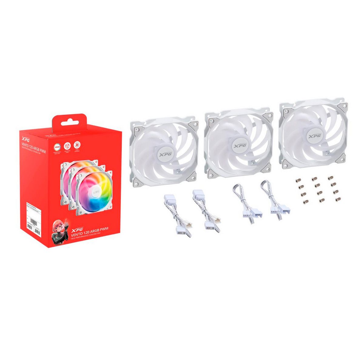 Вентилятор 12x12см XPG VENTO 120 ARGB PWM, белый VENTO120ARGBPWM3C-WHCWW, 3шт.