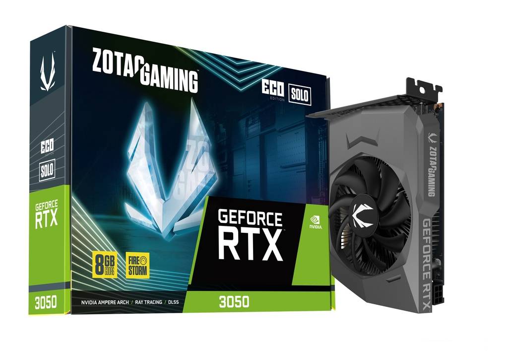 Видеокарта GeForce RTX 3050, 8Gb GDDR6 128bit, Zotac RTX3050 ECO SOLO ZT-A30500R-10L, RTL
