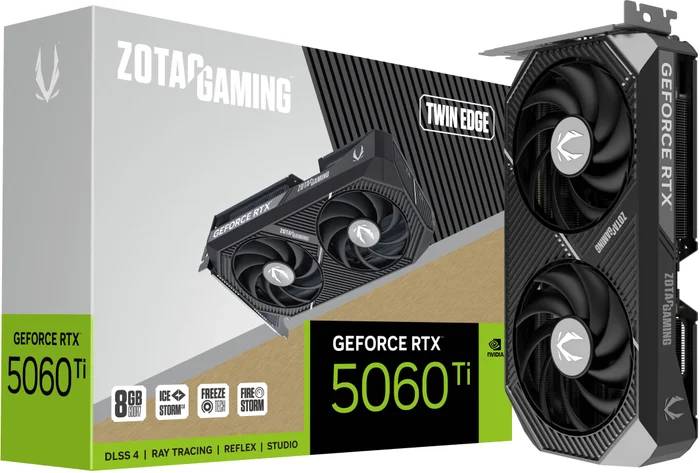 Видеокарта GeForce RTX 5060 Ti, 8Gb GDDR7 128bit, Zotac RTX 5060 Ti TWIN EDGE 8GB ZT-B50610E-10M, RTL