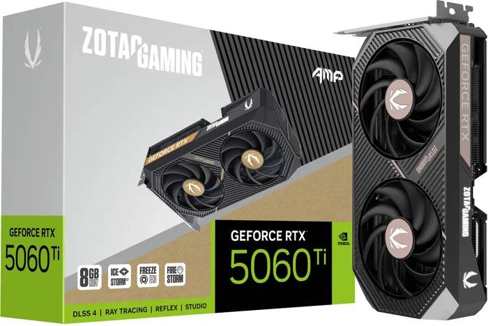 Видеокарта GeForce RTX 5060 Ti, 8Gb GDDR7 128bit, Zotac RTX 5060 Ti AMP 8GB ZT-B50610F-10M, RTL