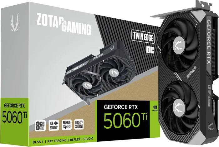 Видеокарта GeForce RTX 5060 Ti, 8Gb GDDR7 128bit, Zotac RTX 5060 Ti TWIN EDGE OC 8GB ZT-B50610H-10M, RTL