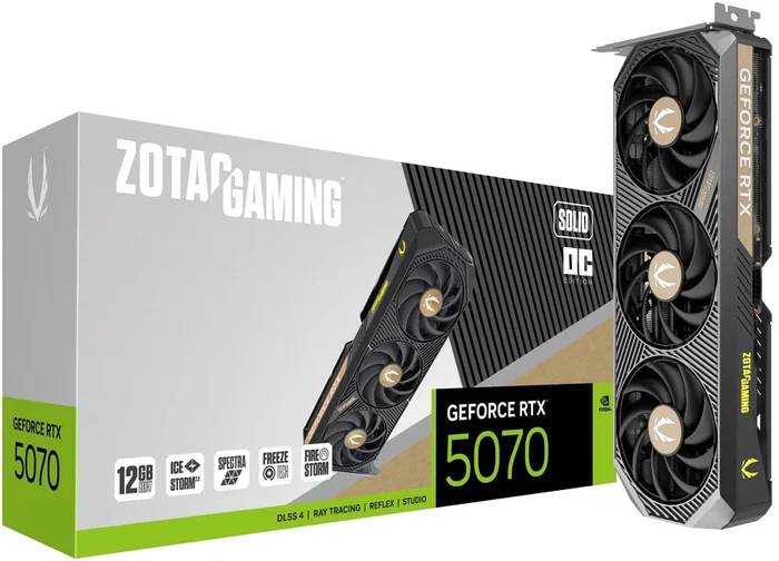 Видеокарта GeForce RTX 5070, 12Gb GDDR7 192bit, Zotac RTX 5070 Solid OC ZT-B50700J-10P, RTL