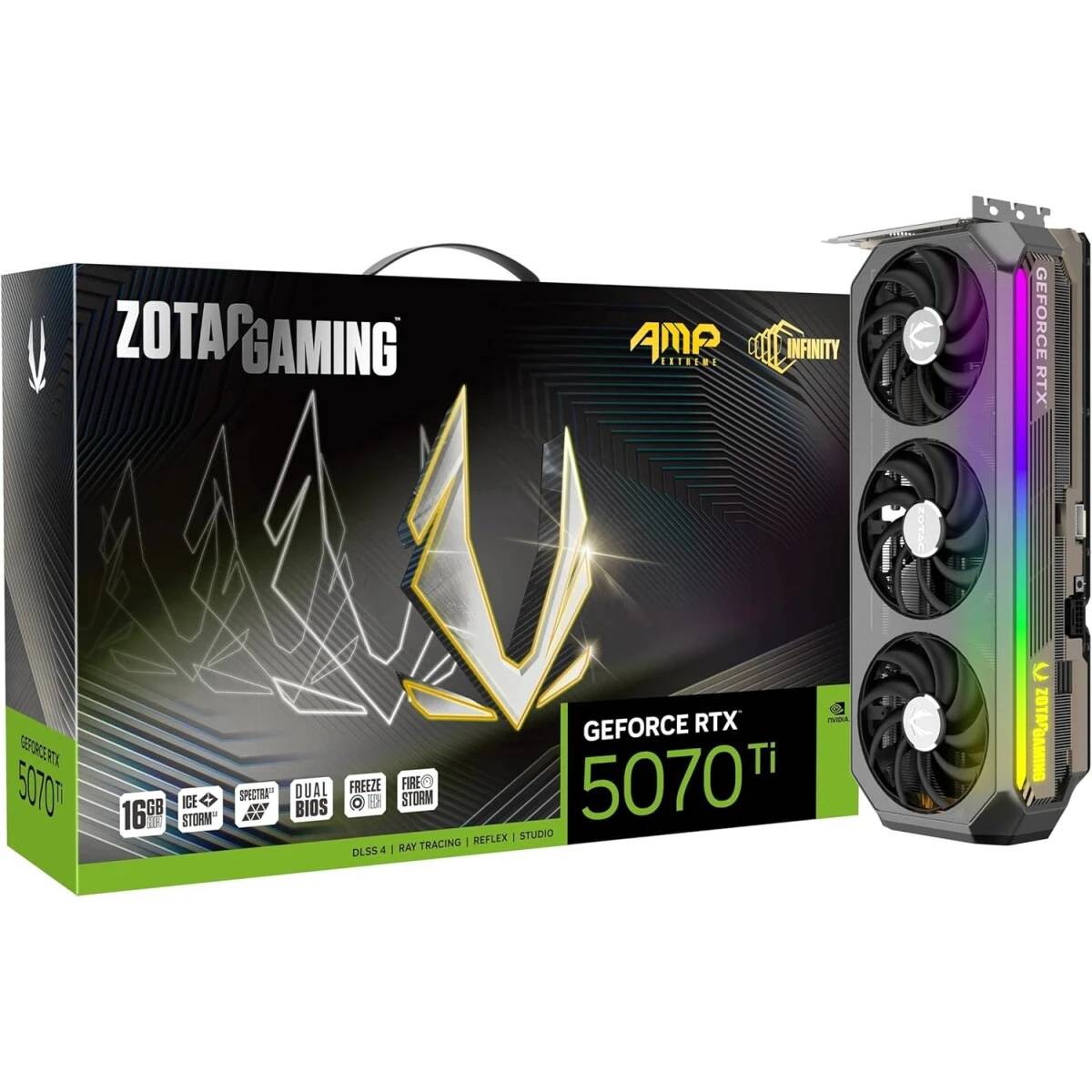 Видеокарта GeForce RTX 5070 Ti, 16Gb GDDR7 256bit, Zotac RTX 5070 Ti AMP EXTREME INFINITY 16G ZT-B50710B-10P, RTL