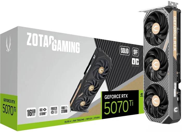 Видеокарта GeForce RTX 5070 TI, 16Gb GDDR7 256bit, Zotac RTX 5070 TI Solid SFF OC ZT-B50710J3-10P, RTL