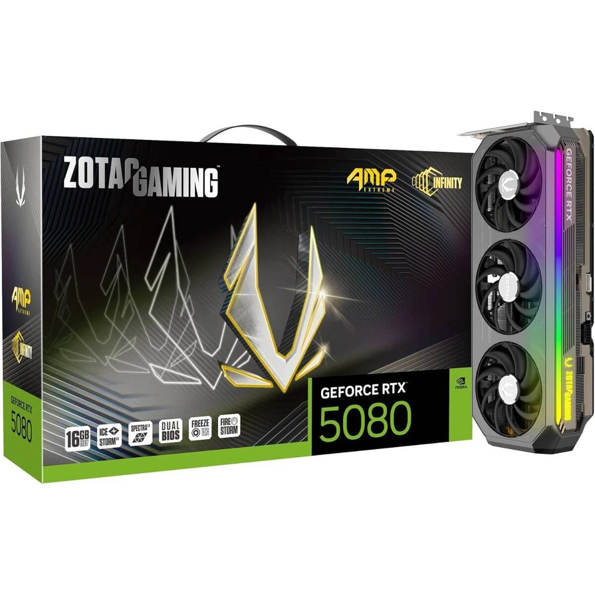 Видеокарта GeForce RTX 5080, 16Gb GDDR7 256bit, Zotac RTX 5080 AMP Extreme INFINITY 16G ZT-B50800B-10P, RTL