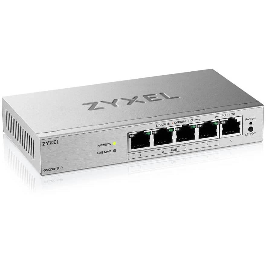 Коммутатор ZyXEL GS1200-5HPv3, 5xLAN 1Gbps, PoE