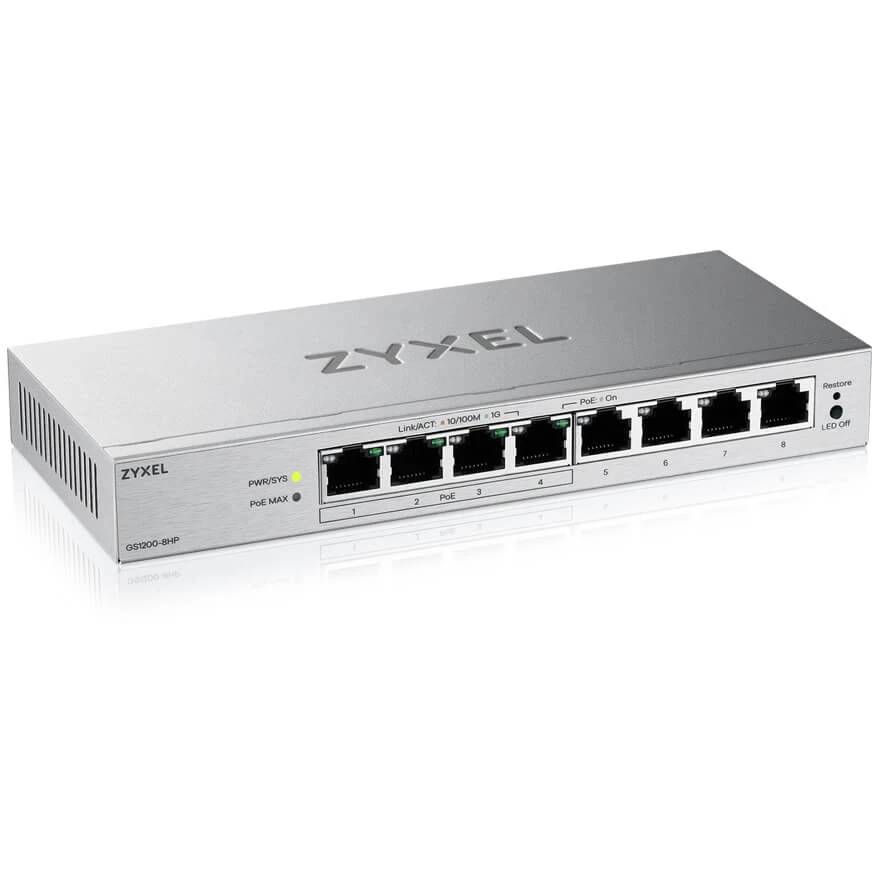 Коммутатор ZyXEL GS1200-8HP V3, 8xLAN 1Gbps, PoE