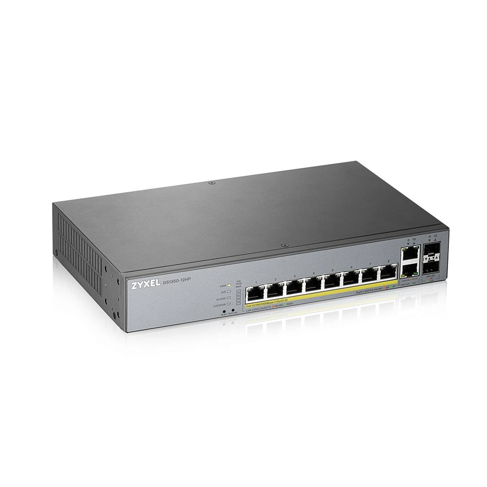Коммутатор ZyXEL GS1350-12HP-EU0101F, 10xLAN 1GBbps, 2xSFP, PoE+