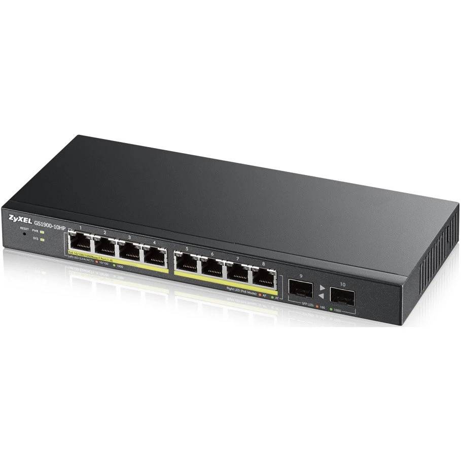Коммутатор ZyXEL GS1900-10HP (GS1900-10HP-EU0102F), 8xLAN 1Gbps, 2xSFP, PoE