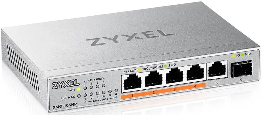 Коммутатор Zyxel XMG-105HP-EU0101F, 5xLAN 2.5Gbps, 1xSFP+, PoE
